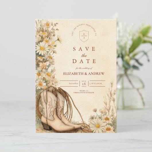 素朴女性のカーボーイブーツワイルドフラワー結婚ズ セーブザデート (スタンド正面)