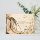 素朴女性のカーボーイブーツワイルドフラワー結婚ズ 出欠カード (スタンド正面)