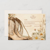 素朴女性のカーボーイブーツワイルドフラワー結婚ズ 出欠カード (正面/裏面)