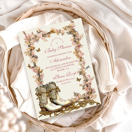 素朴女性のカーボーイブーツ赤ちゃんシャワー 招待状