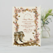 素朴女性のカーボーイブーツ赤ちゃんシャワー 箔招待状 (立ち正面)