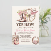 素朴女性のカーボーイブートフローラウェスタンブライダルシャワー 招待状 (スタンド正面)