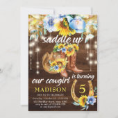 素朴女性のカーボーイブートフローラストリングライト誕生日 招待状 (正面)