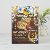 素朴女性のカーボーイブートフローラストリングライト誕生日 招待状 (スタンド正面)