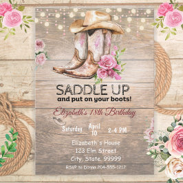 素朴女性のカーボーイ誕生日招待状 招待状