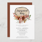 素朴婚約パーティ秋フローラウッドスライス 招待状 (正面/裏面)