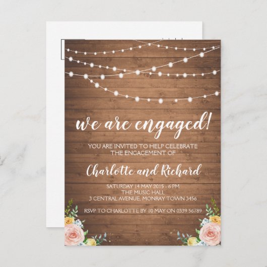 素朴婚約発表パーティーはがき インビテーションポストカード