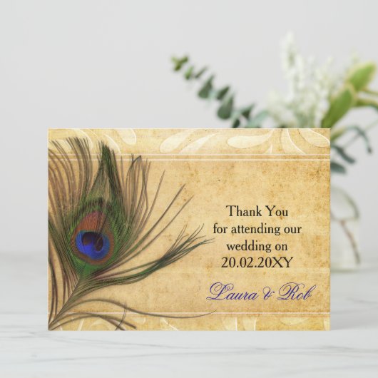 素朴孔雀の羽結婚サンキューカード 招待状 (スタンド正面)