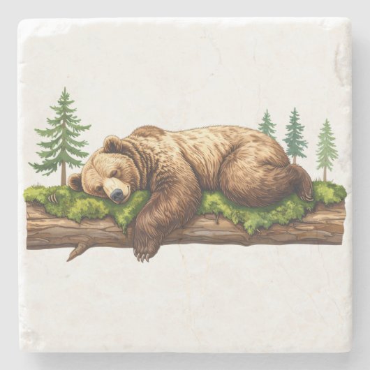 素朴寝熊の水色 ストーンコースター (正面)