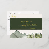 素朴山の木モダンRSVPカエレガントード 箔招待状ポストカード (正面/裏面)