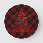 素朴市松模様にクリスマスツリーバッファロープレモダンイド ラウンド壁時計 (正面)