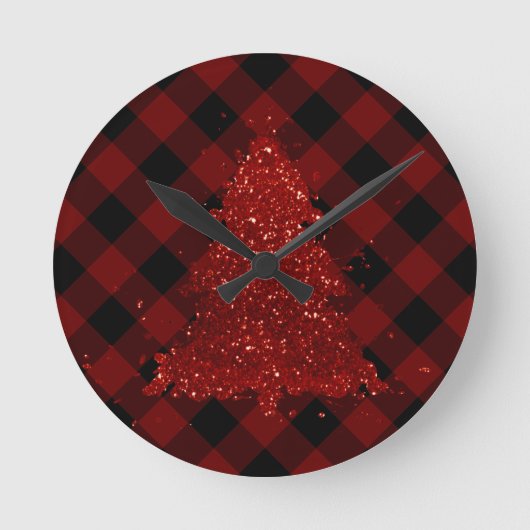 素朴市松模様にクリスマスツリーバッファロープレモダンイド ラウンド壁時計 (正面)