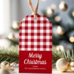 素朴市松模様にRed Script Merry Christmas ギフトタグ<br><div class="desc">パーソナライズされた市松模様に素朴Red Script Merry Christmas Giftラベル。</div>