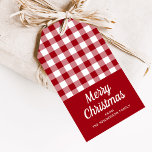 素朴市松模様にRed Script Merry Christmas ギフトタグ<br><div class="desc">パーソナライズされた市松模様に素朴Red Script Merry Christmas Giftラベル。</div>