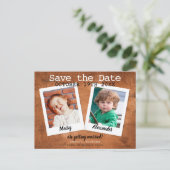 素朴幼少期の写真ヴィンテージ木材の日付を保存 ポストカード (スタンド正面)