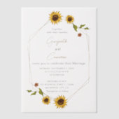 素朴幾何学模様の付いたひまわりデザイン ベラム紙招待状 (正面)