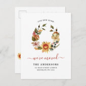 素朴引っ越しましたシック秋秋リースムービング 案内ポストカード (正面/裏面)