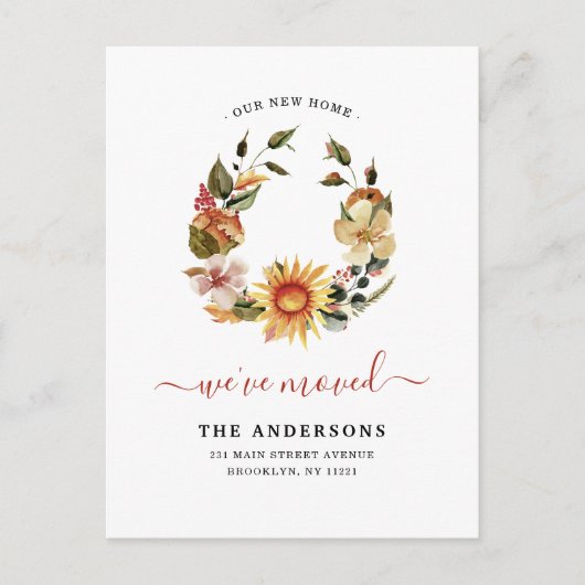 素朴引っ越しましたシック秋秋リースムービング 案内ポストカード (正面)