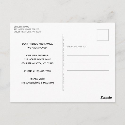素朴引っ越しました馬ペット移動告知 ポストカード (裏面)