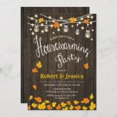 素朴引っ越し祝いパーティーパーティー – 木材紅葉 招待状 (正面/裏面)