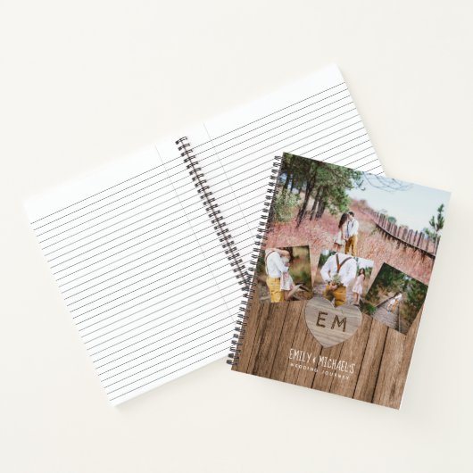 素朴彫りハート結婚ブライダルシャワー写真 ノートブック (内部)