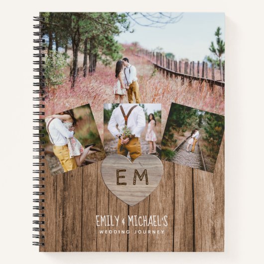 素朴彫りハート結婚ブライダルシャワー写真 ノートブック (正面)