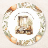 素朴復活祭ベージュの姓 ラウンドペーパーコースター (正面)