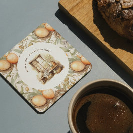 素朴復活祭ベージュの姓 ラウンドペーパーコースター