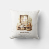 素朴復活祭ベージュの水の色ファミリ名 クッション (正面)