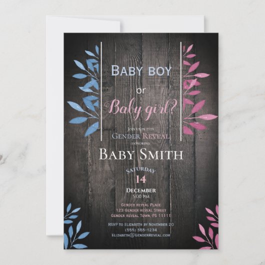 素朴性別で水色フローラ 招待状 (正面)