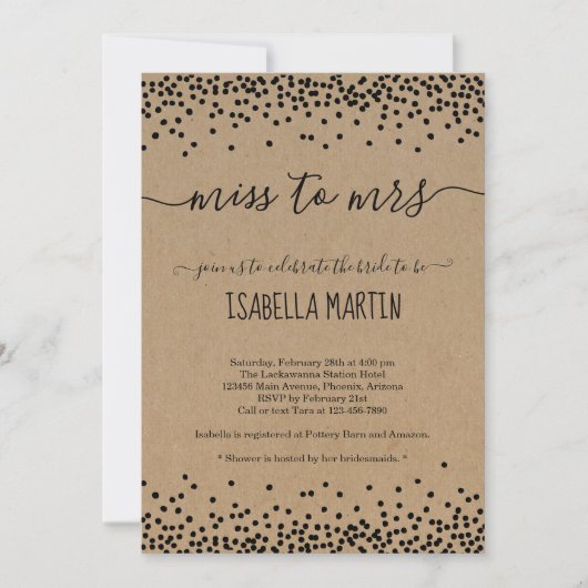 素朴恋しく思Bridal Showerへの招待 – Kraft 招待状 (正面)