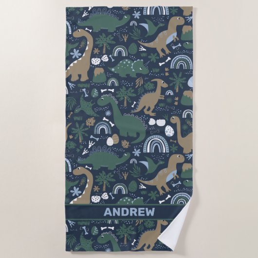 素朴恐竜の森パーソナライズされた ビーチタオル (正面)