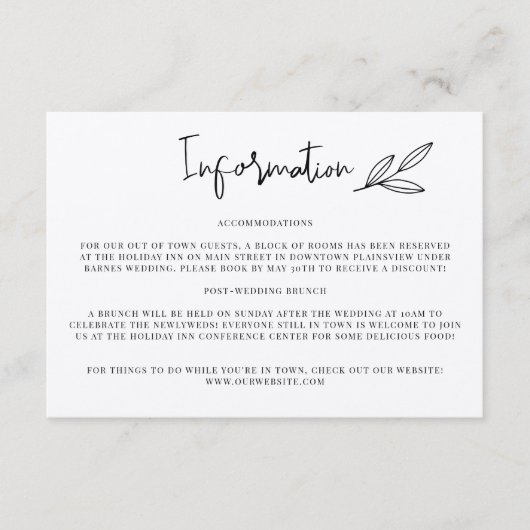 素朴情報結婚招待状挿入 エンクロージャーカード (正面)