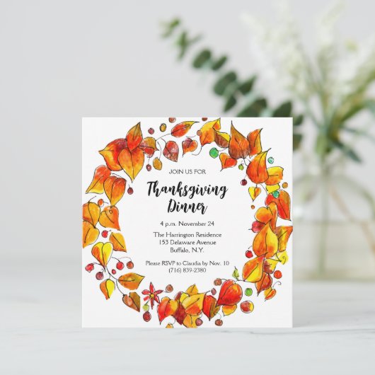 素朴感謝祭図解入りの、写真付きのディナー 招待状 (スタンド正面)