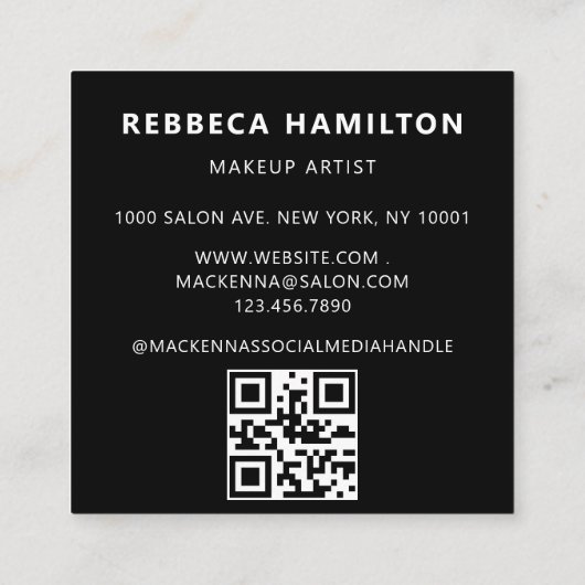素朴抽象芸術アイボリー金ゴールドブラックグレーQRコードロゴ スクエア名刺 (裏面)