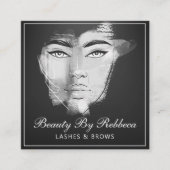 素朴抽象芸術アイボリー金ゴールドブラックグレーQRコードロゴ スクエア名刺 (正面)