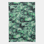 素朴抽象芸術画像モザイクで緑の色相を刻んだ キッチンタオル (縦)