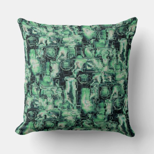 素朴抽象芸術画像モザイクで緑の色相を刻んだ クッション (正面)