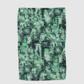 素朴抽象芸術画像モザイクで緑の色相を刻んだ ゴルフタオル (正面)