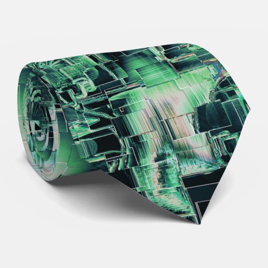 素朴抽象芸術画像モザイクで緑の色相を刻んだ ネクタイ (ロール)