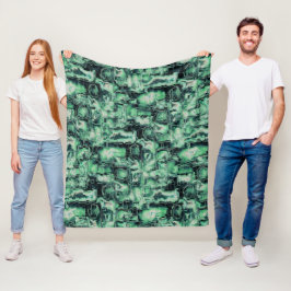 素朴抽象芸術画像モザイクで緑の色相を刻んだ フリースブランケット