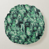 素朴抽象芸術画像モザイクで緑の色相を刻んだ ラウンドクッション (正面)