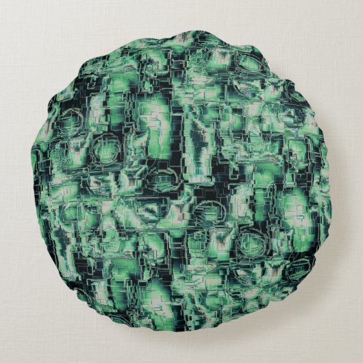 素朴抽象芸術画像モザイクで緑の色相を刻んだ ラウンドクッション (裏面)