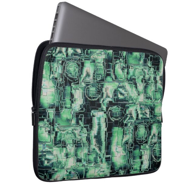 素朴抽象芸術画像モザイクで緑の色相を刻んだ ラップトップスリーブ (正面右)