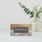 素朴擦り切れた木 | 古い茶色の革 予約カード (スタンド正面)