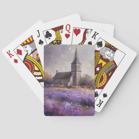 素朴教会と紫の野絵を描花畑 トランプ (裏面)