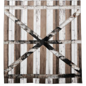 素朴数々のウッドホワイト&ブラウンバーンドア シャワーカーテン (正面)