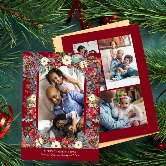 素朴数々の写真水彩植物性クリスマス シーズンカード