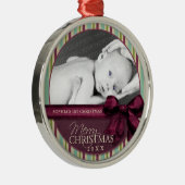 素朴数々の色のストライプ写真 メタルオーナメント (右)