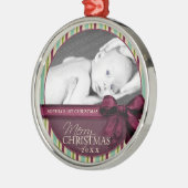 素朴数々の色のストライプ写真 メタルオーナメント (左)